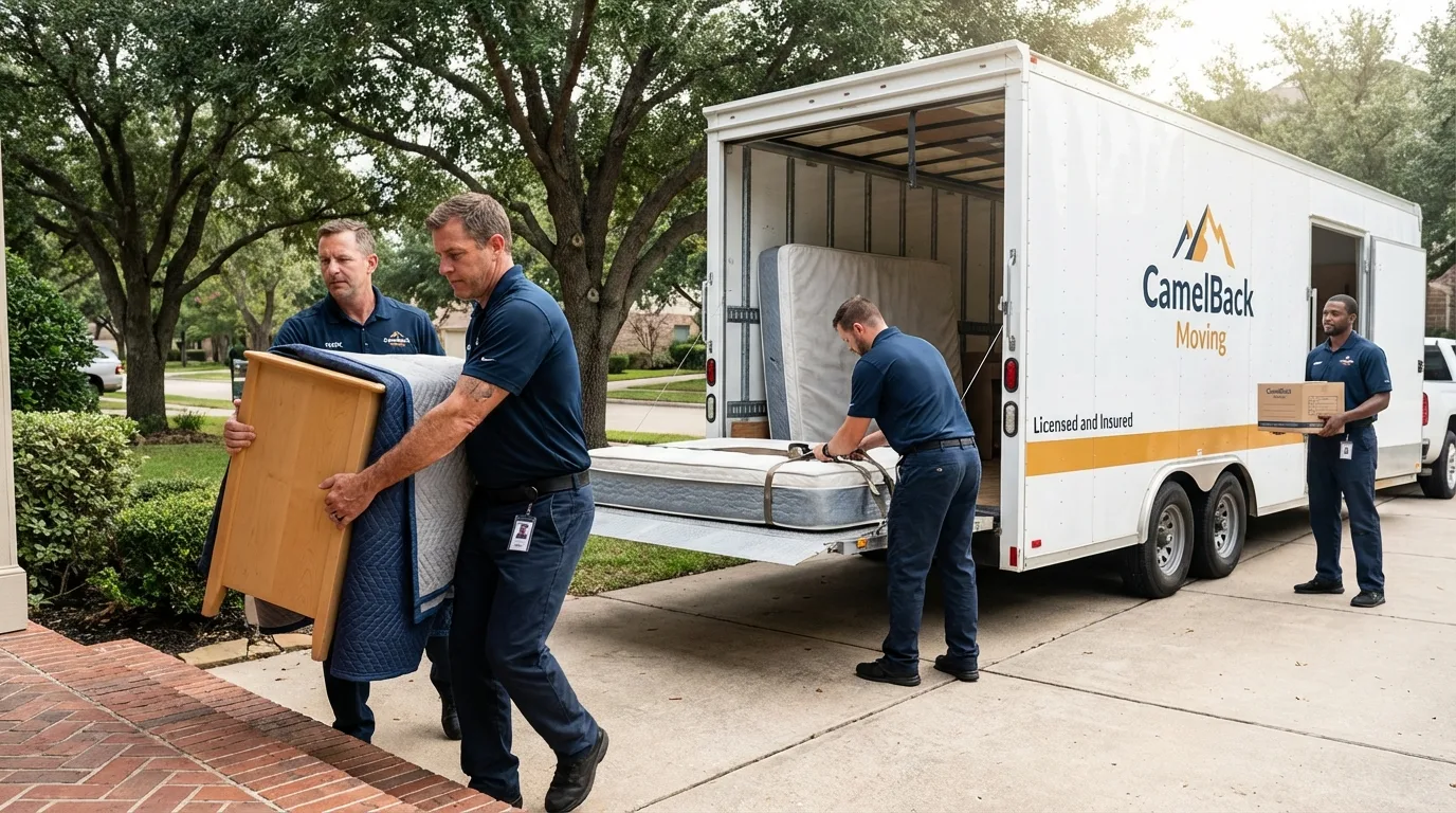 Crew loading residential truck for cross-state move from Waupun, WI