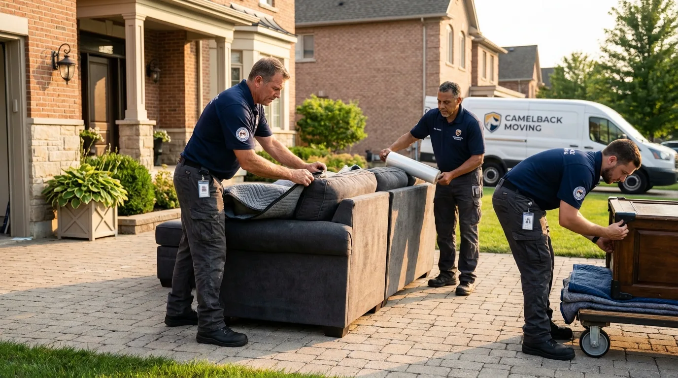 Large estate moving crew wrapping furniture in Waupun, WI