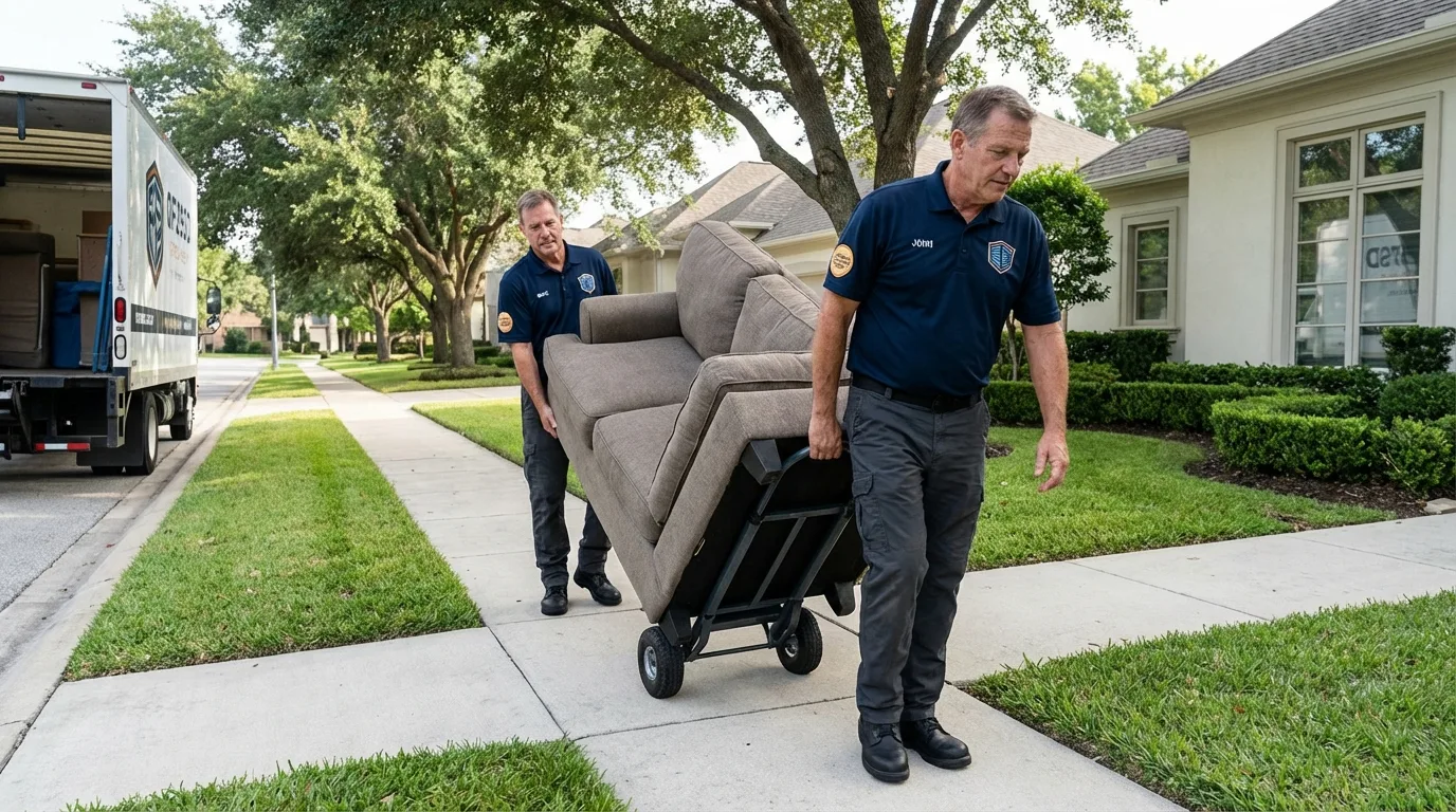 Local residential moving crew loading furniture in Waupun, WI