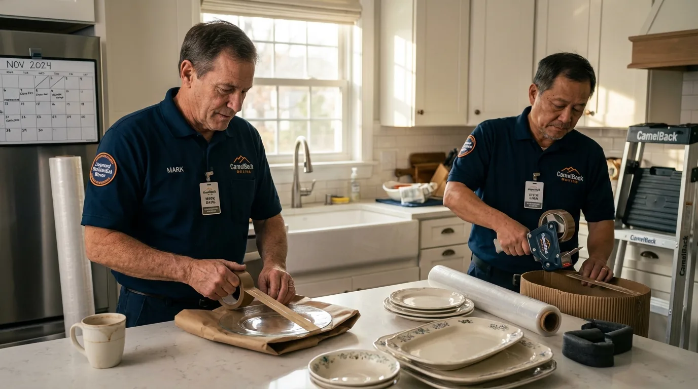 Professional crew packing kitchen dishware in Waupun, WI
